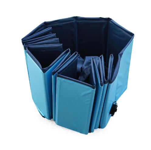 Blue folding cart with wheels on a white background