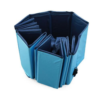Blue folding cart with wheels on a white background